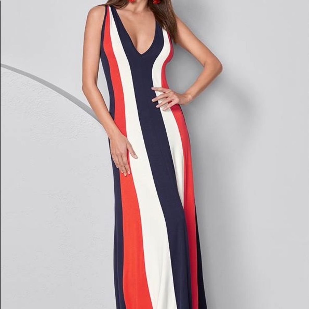 VENUS Navy, Red & White Striped Maxi Dress